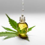 Cannabis Extract Oil Drop And Hemp Leaf On White Background. Generative Ai Illustration